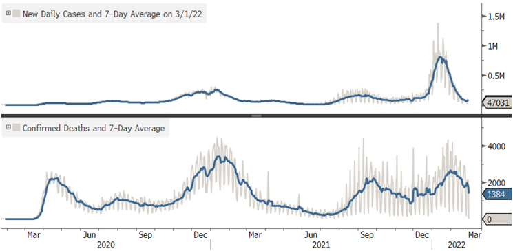 COVID cases are down about 95% from their January peak February 2022